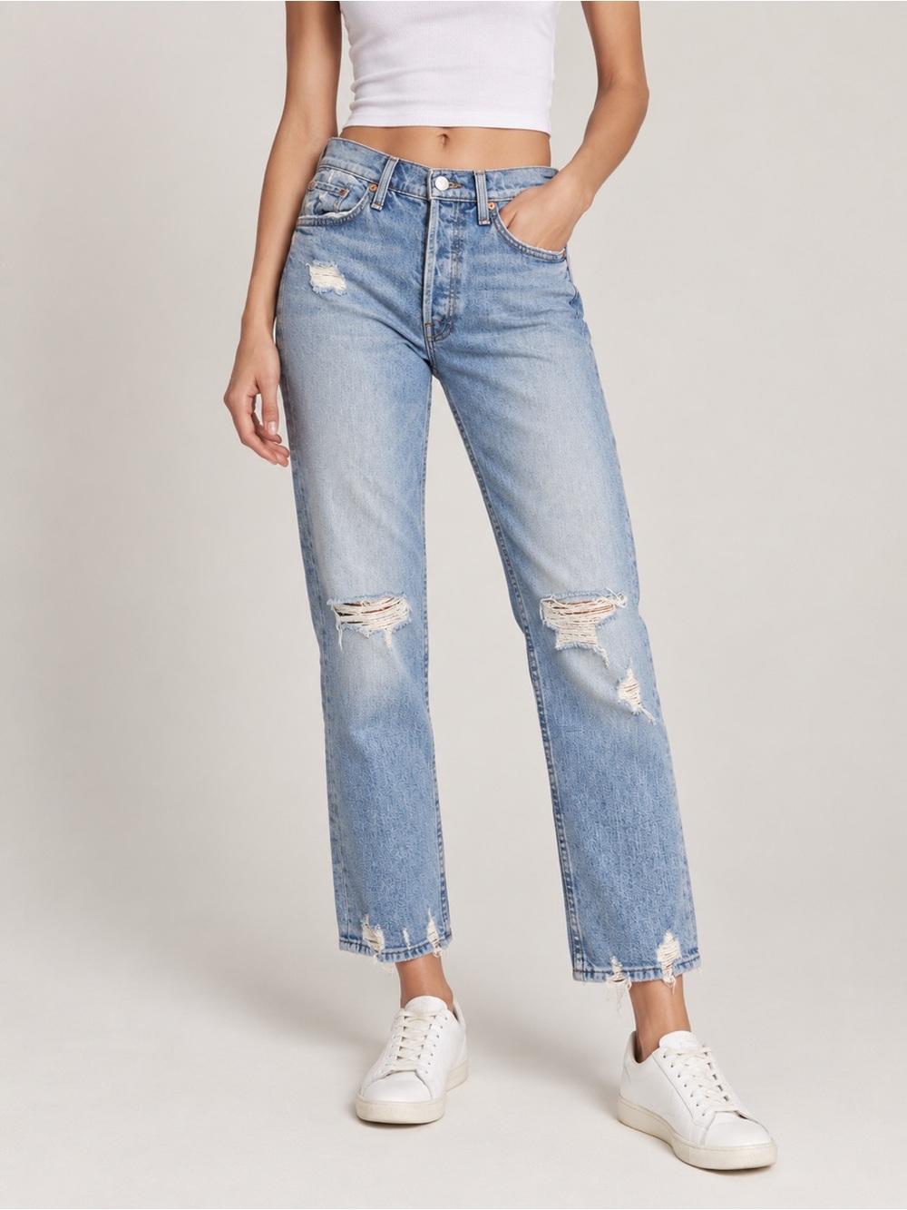 MOTHER The Tomcat Confession Distressed Straight Leg Jeans Size 27 Minimalist